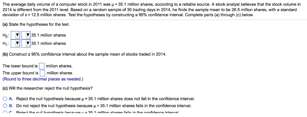 Solved The average daily volume of a computer stock in 2011 | Chegg.com