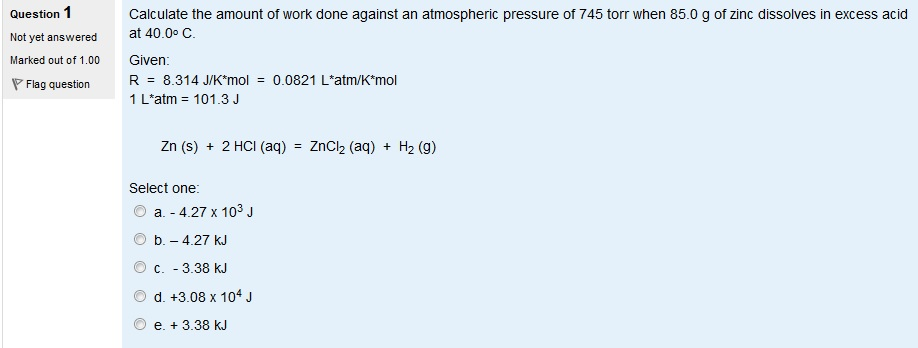 Solved Question 1 Calculate the amount of work done against | Chegg.com