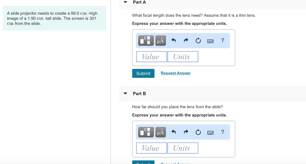 Solved Part A A slide projector needs to create a 99.0 cm