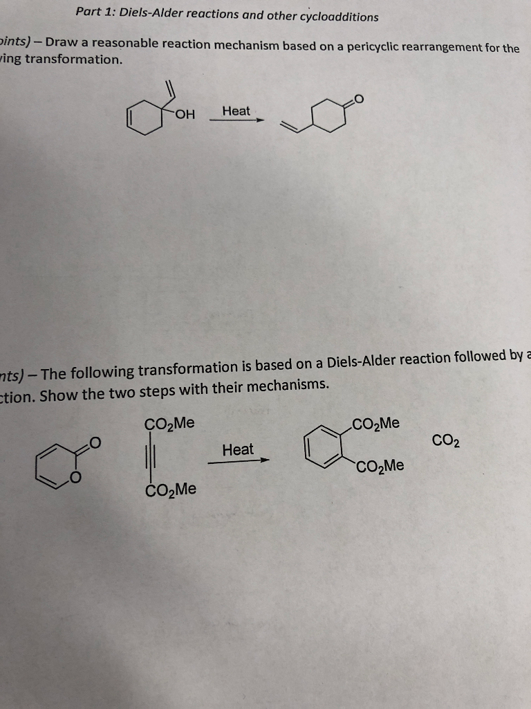 Solved Part 1: Diels-Alder reactions and other | Chegg.com