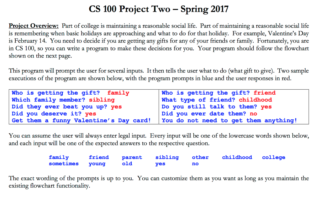 Solved CS 100 Project Two Spring 2017 Project Overview: Part | Chegg.com