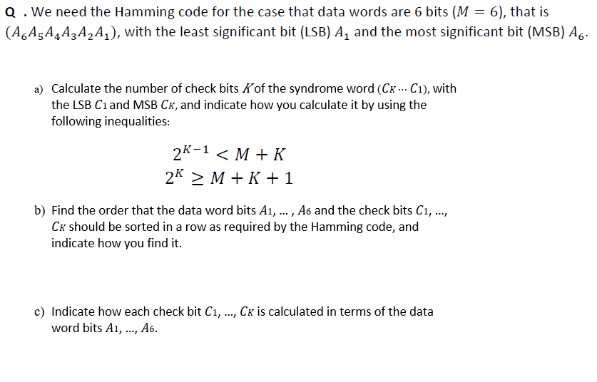 Solved We need the Hamming code for the case that data words | Chegg.com