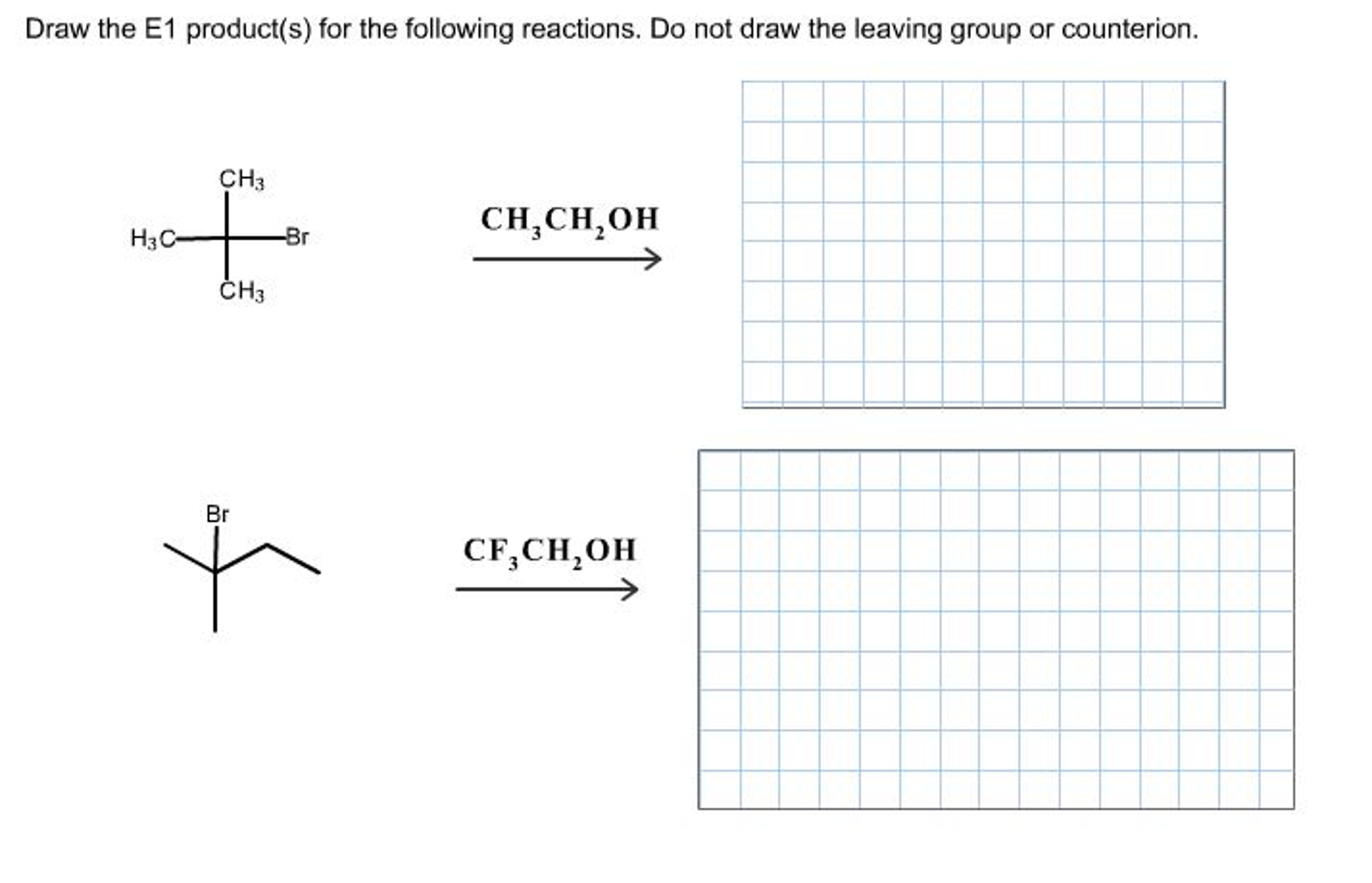 Solved Draw the E1 product(s) for the following reactions. | Chegg.com