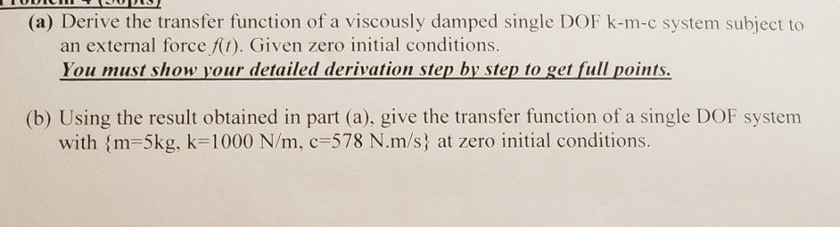Solved (a) Derive the transfer function of a viscously | Chegg.com