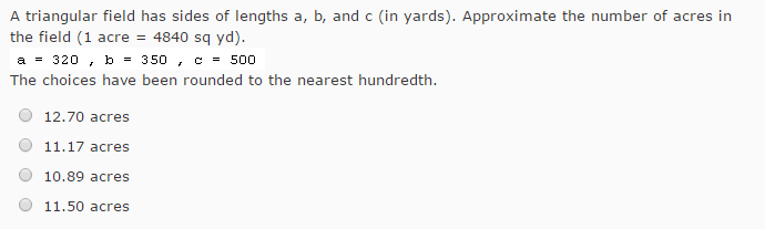 Solved A triangular field has sides of lengths a, b, and c | Chegg.com ...