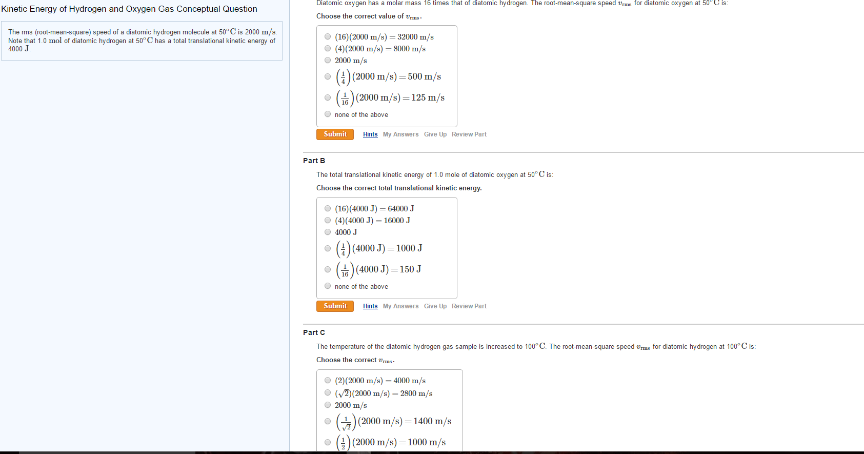 Solved Kinetic Energy of Hydrogen and Oxygen Gas Conceptual | Chegg.com