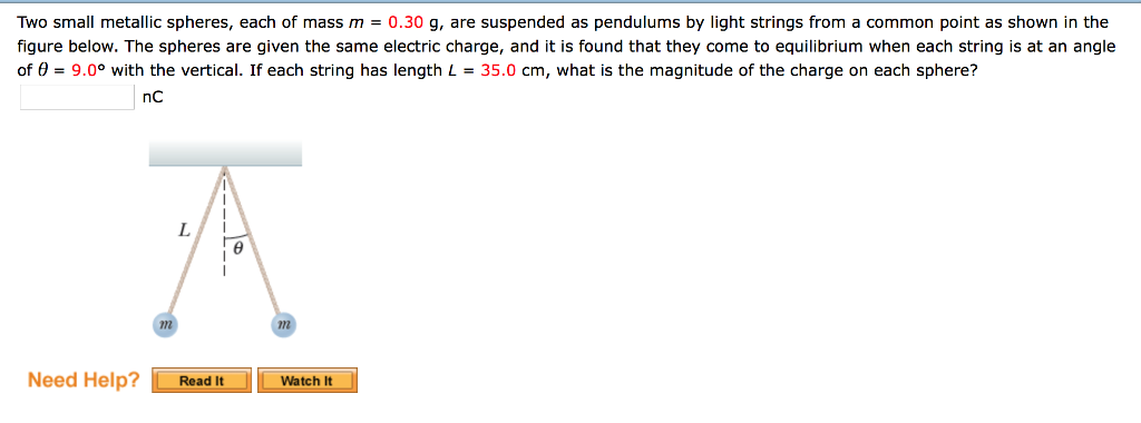 Solved Two small metallic spheres, each of mass m = 0.30 g, | Chegg.com