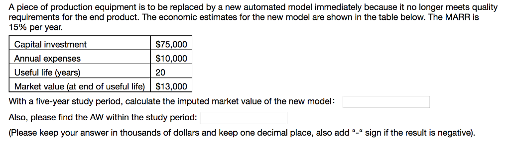 Solved A Piece Of Production Equipment Is To Be Replaced By | Chegg.com