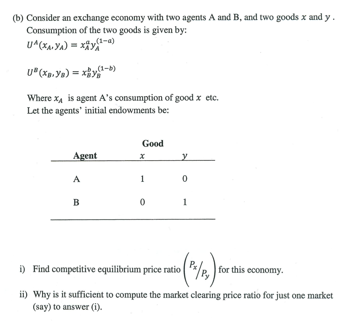 Solved Consider An Exchange Economy With Two Agents A And B, | Chegg.com