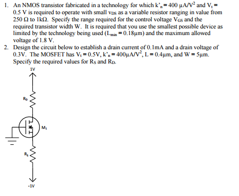 Solved 1. An NMOS transistor fabricated in a technology for | Chegg.com