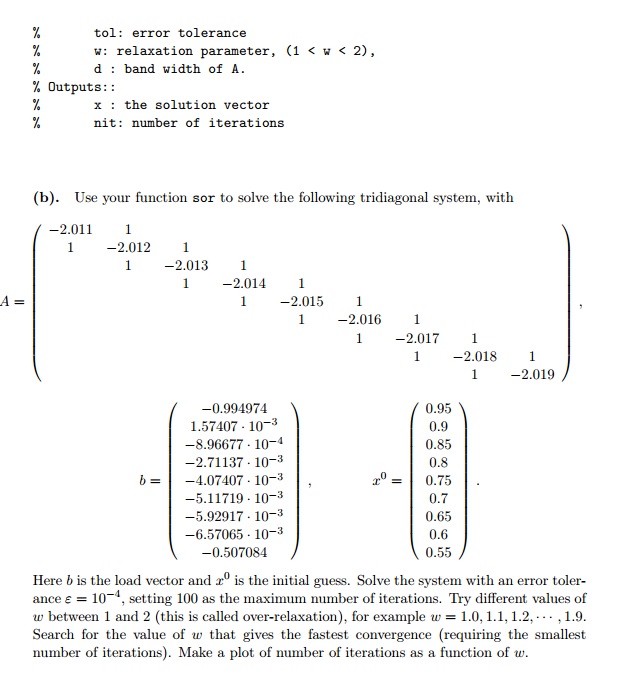 Solved 2. SOR in Matlab (a). Write a Matlab function which | Chegg.com