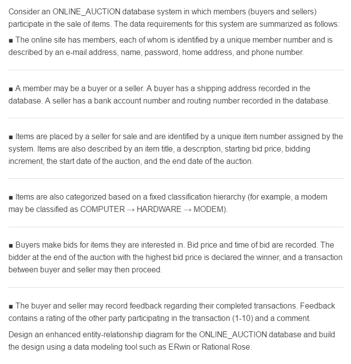 Solved Consider an ONLINE AUCTION database system in which | Chegg.com