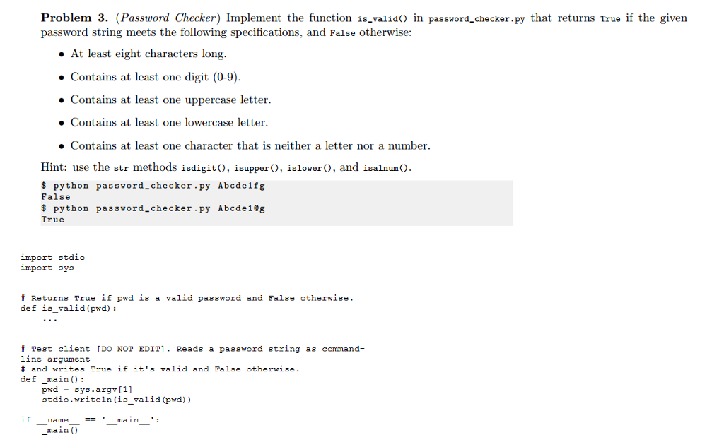 Solved Implement the function is_valid() in | Chegg.com