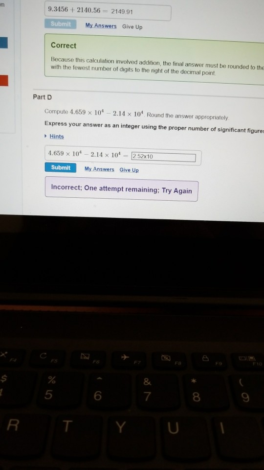 Solved Compute 4.659 times 10^4 - 2.14 times 10^4. Round the | Chegg.com
