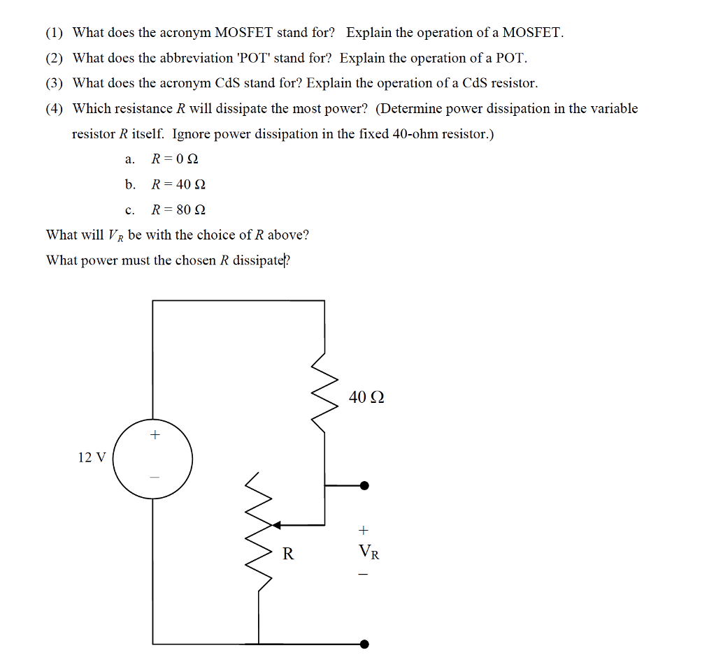 Solved What does the acronym MOSFET stand for? Explain the
