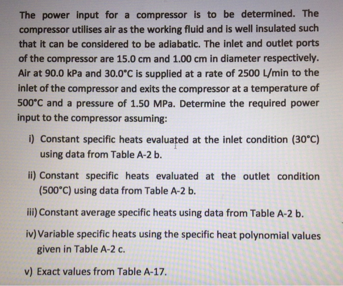 Solved The power input for a compressor is to be determined. | Chegg.com