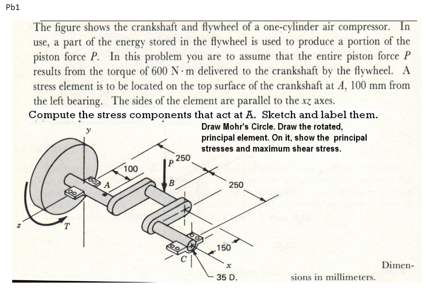 The figure shows the crankshaft and flywheel of a