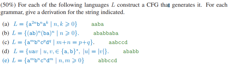Solved (50%) For each of the following languages L construct | Chegg.com