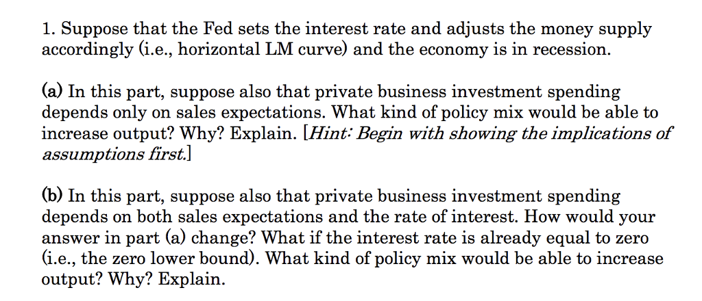 Solved 1. Suppose That The Fed Sets The Interest Rate And | Chegg.com