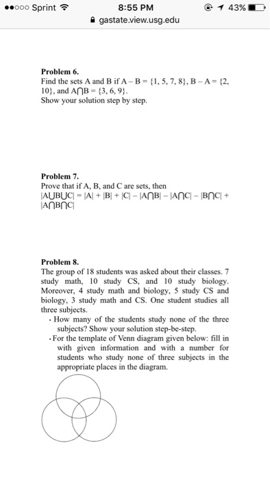 Solved Find The Sets A And B If A - B = {1, 5, 7, 8}, B - A | Chegg.com