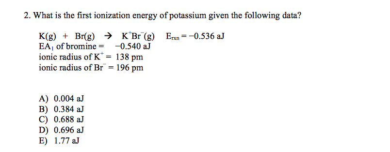 First Ionization Energy Of Potassium Atom