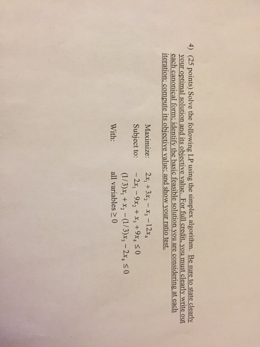 Solved Solve the following LP using the simplex algorithm. | Chegg.com