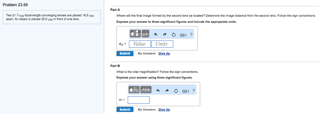 Solved Problem 23.59 Part A Two 21.7-cm-focal-length | Chegg.com