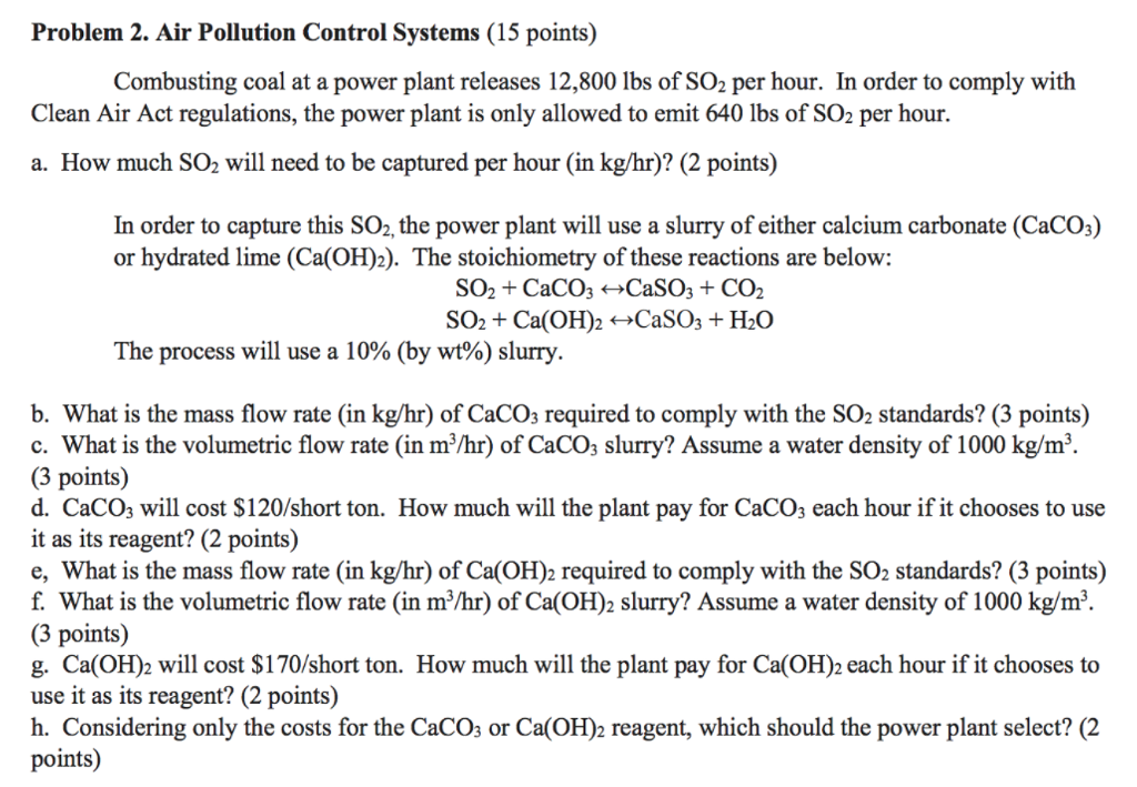 Solved Problem 2. Air Pollution Control Systems (15 points)