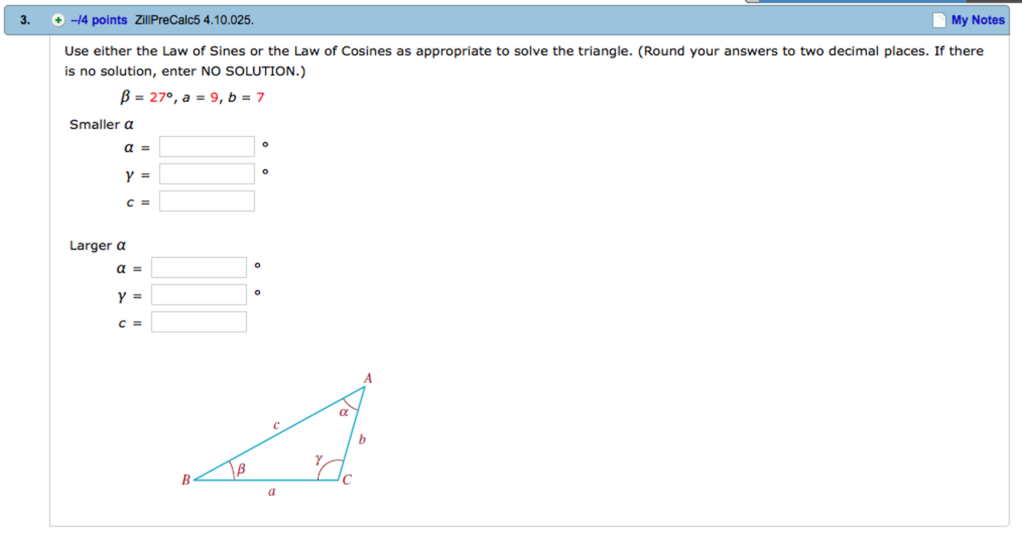 Solved Use either the Law of Sines or the Law of Cosines as | Chegg.com