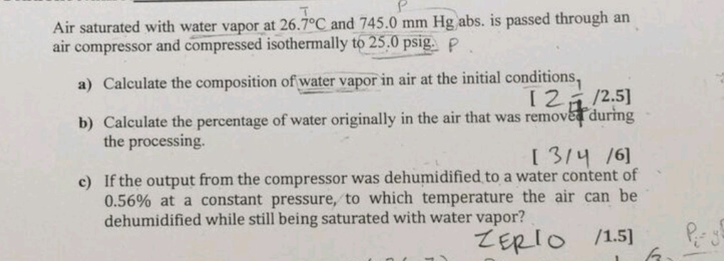 Solved Air saturated with water vapor at 26.7°C and 745.0 mm | Chegg.com