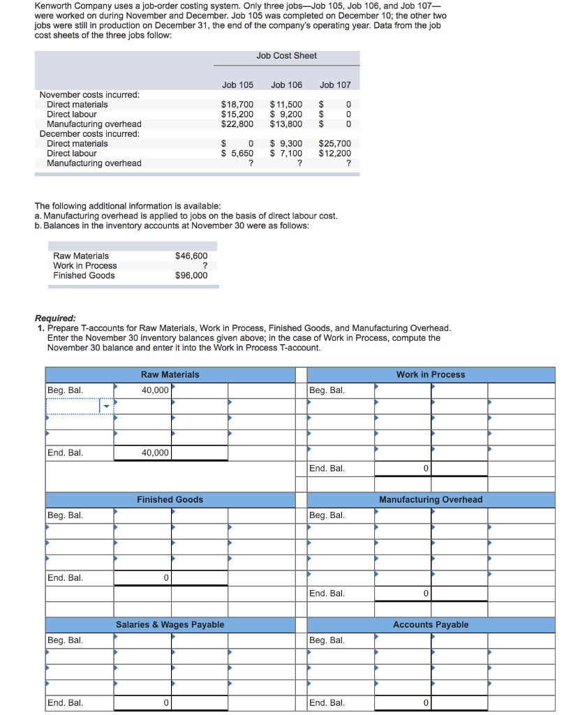 Solved Kenworth Company uses a job-order costing system. | Chegg.com