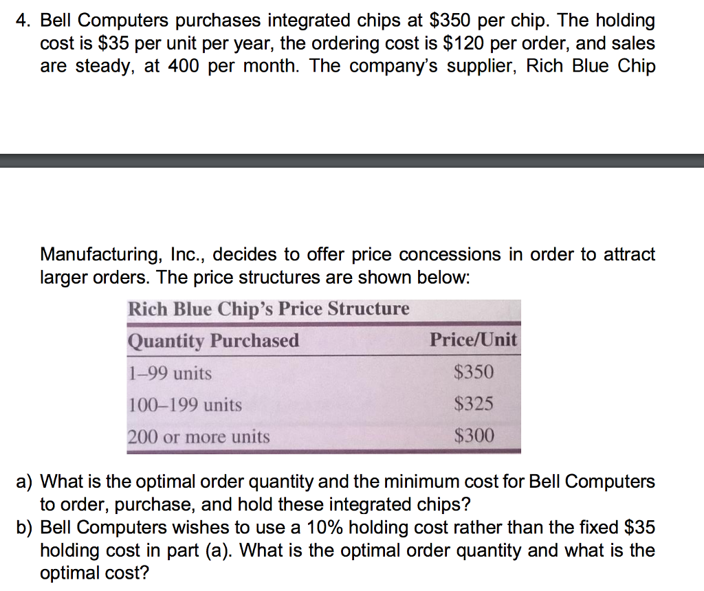 Solved Bell Computers purchases integrated chips at 350 per