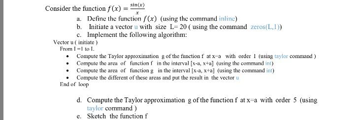 Solved Consider the function f(x) = sin(x)/x. Define the | Chegg.com