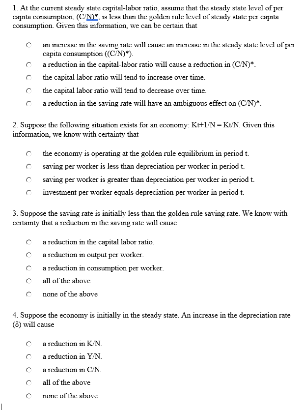 Solved 1. At the current steady state capital-labor ratio, | Chegg.com