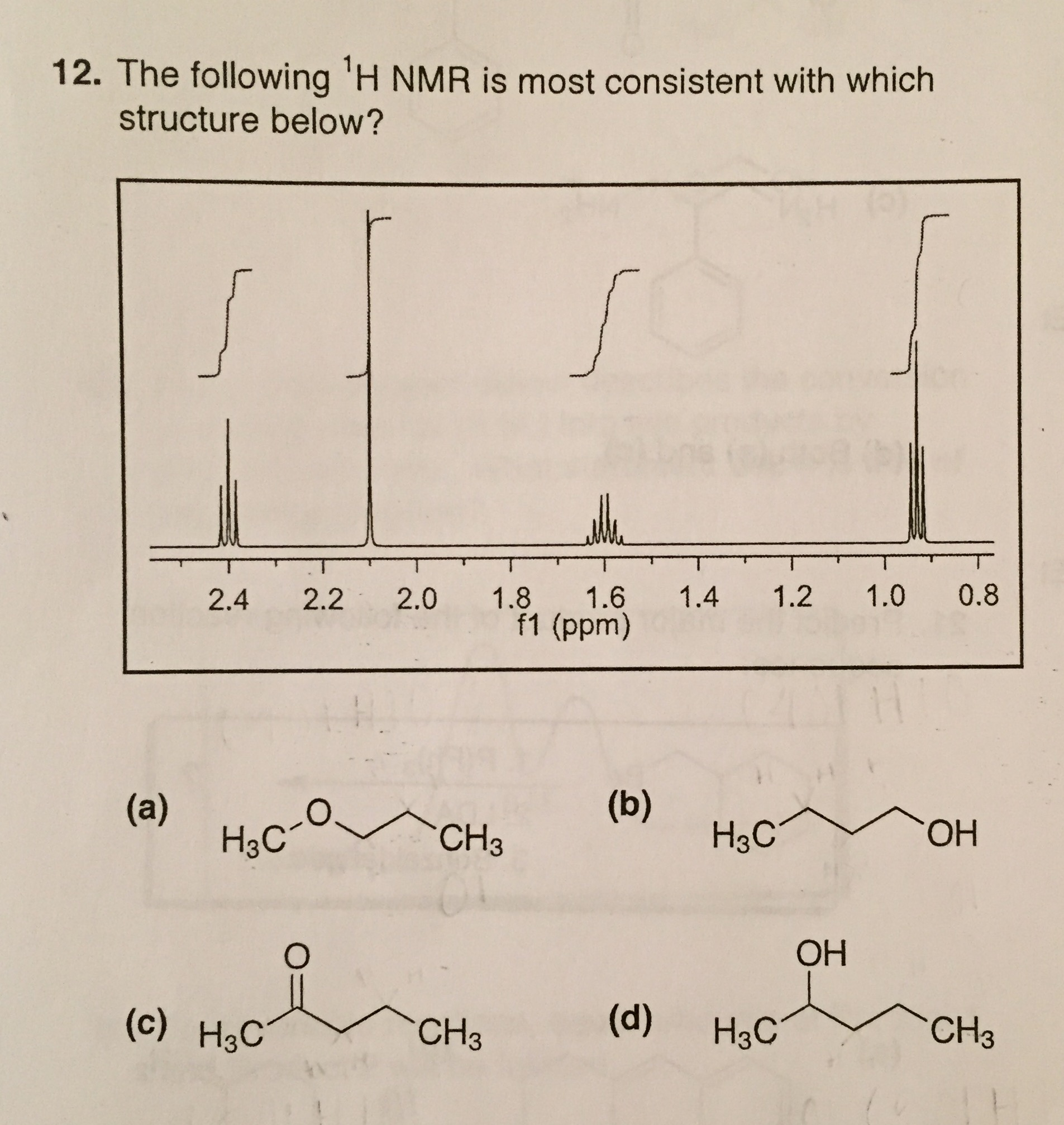 Solved The following 1^H NMR is most consistent with which | Chegg.com