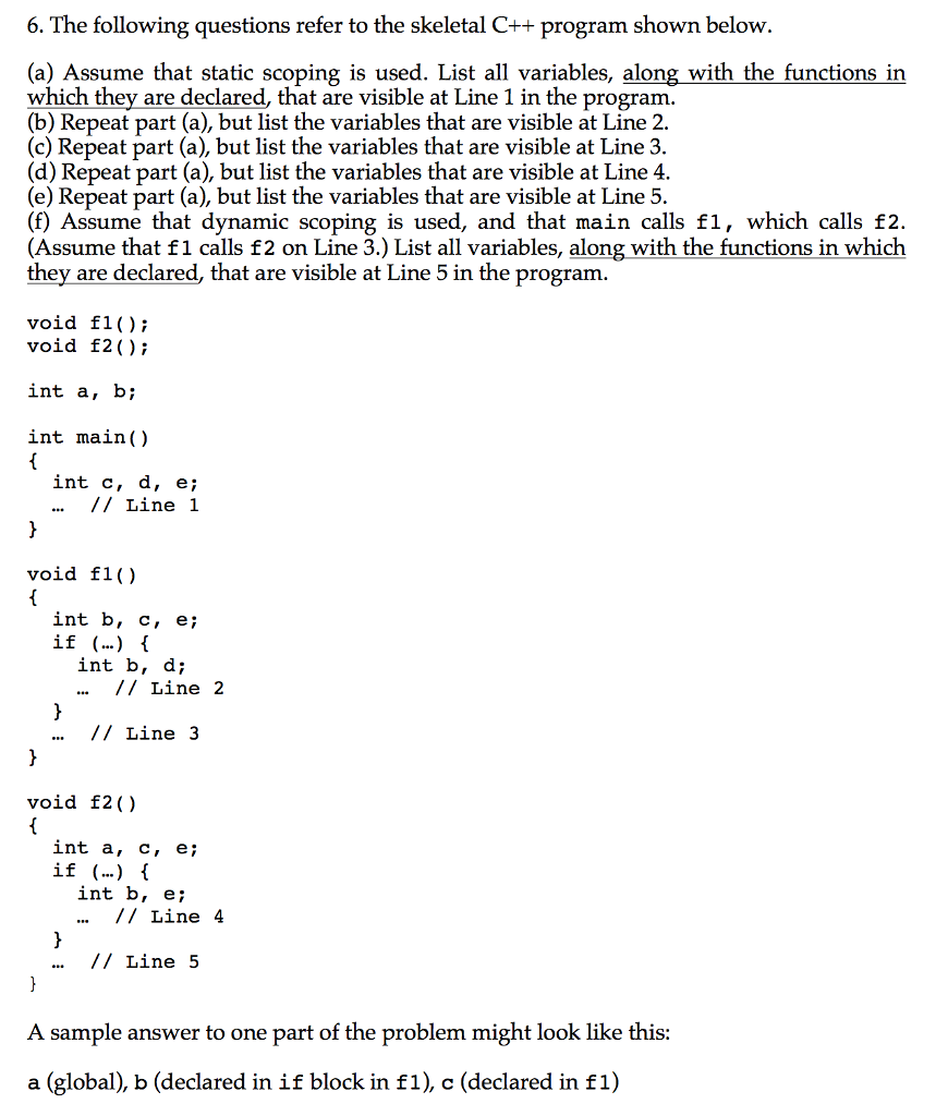 Solved The following questions refer to the skeletal C++ | Chegg.com