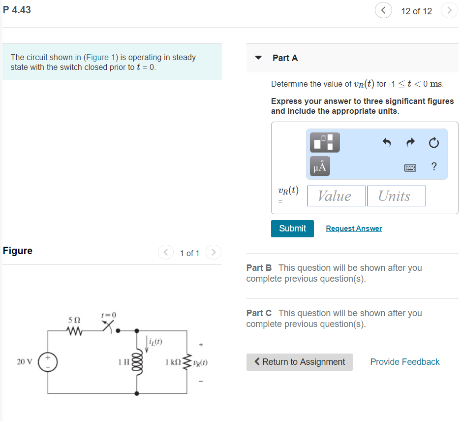 Solved P 4.43 12 of 12 The circuit shown in (Figure 1) is | Chegg.com
