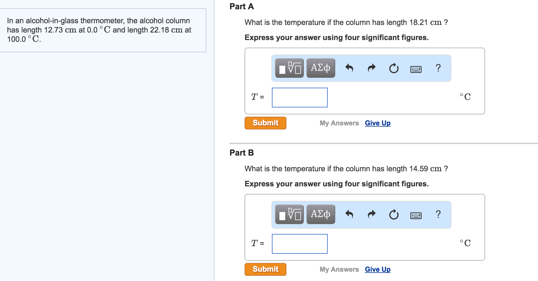 Solved Part A In an alcoholinglass thermometer, the