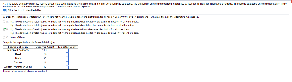 Solved Distribution Of Fatalities By Location Of Injury A Chegg