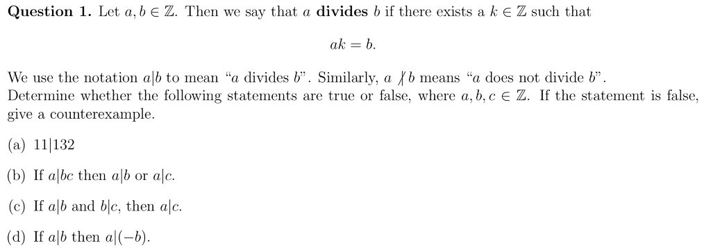 Solved Question 1. Let A, B E Z. Then We Say That A Divides | Chegg.com