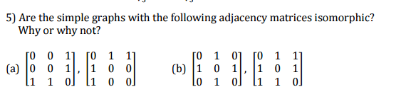 Solved Are the simple graphs with the following adjacency | Chegg.com