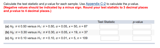 Solved Calculate the test statistic and p-value for each | Chegg.com