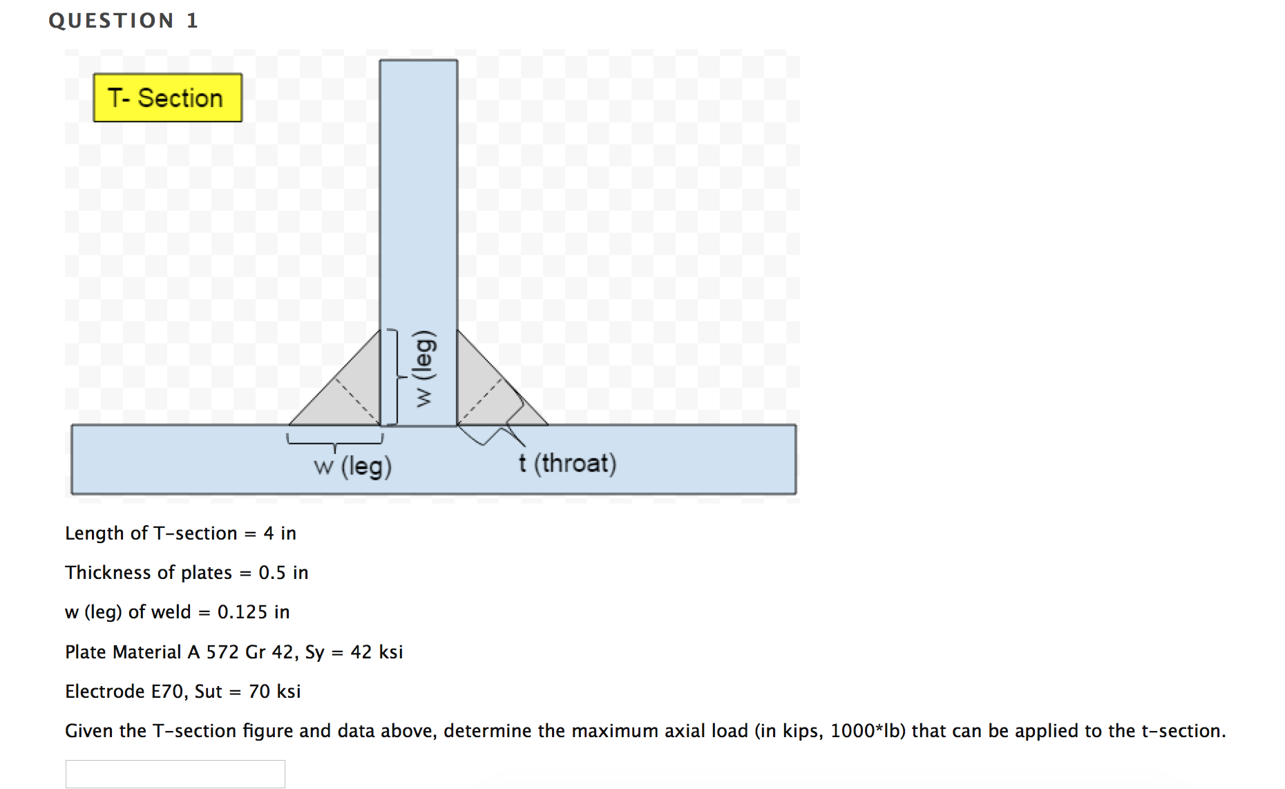 Solved Length of T-section = 4 in Thickness of plates = 0.5 | Chegg.com