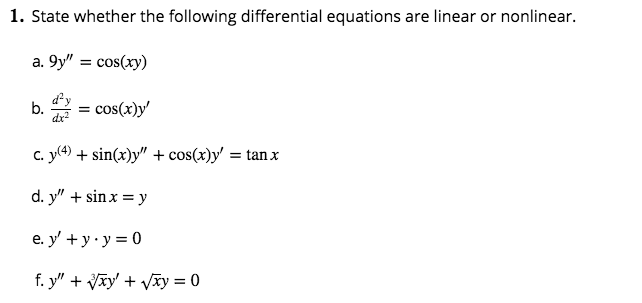 Solved State Whether The Following Differential Equations