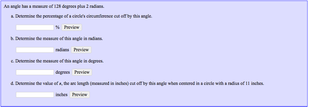 Solved An angle has a measure of 128 degrees plus 2 radians. | Chegg.com