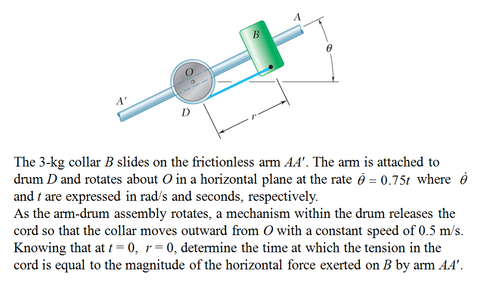 Solved The 3-kg Collar B Slides On Frictionless Arm AA'. The | Chegg.com