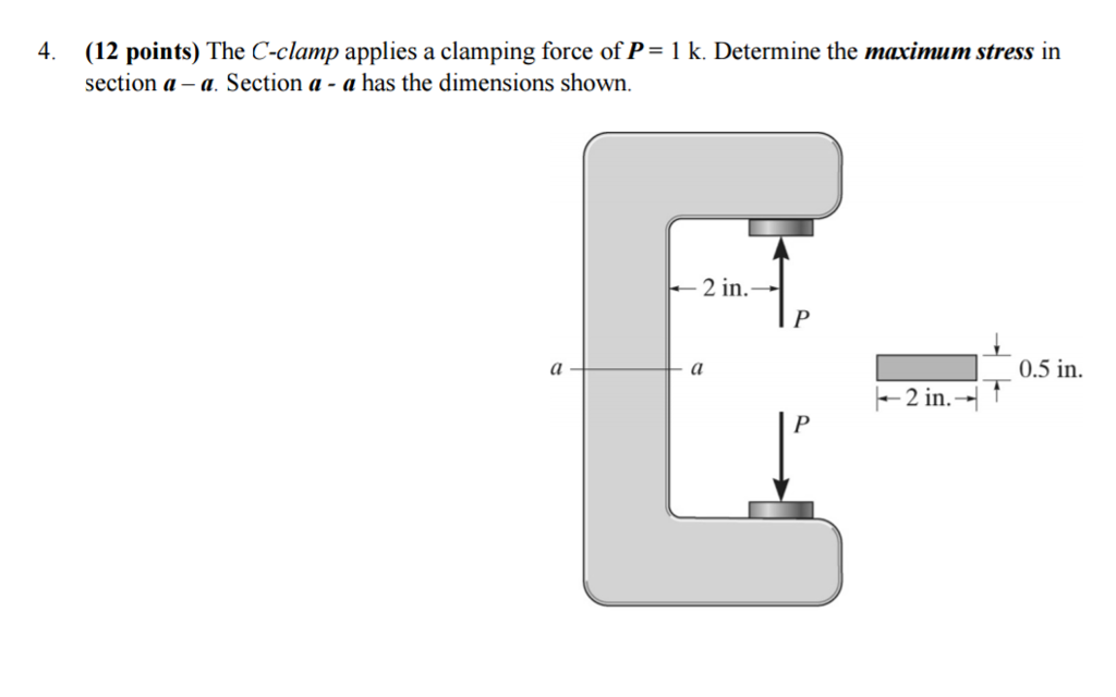 Solved The Cclamp applies a clamping force of P = 1 k.