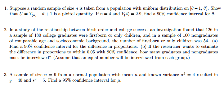 Solved 1. Suppose a random sample of size n is taken from a | Chegg.com