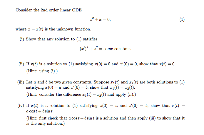 Solved Consider the 2nd order linear ODE x