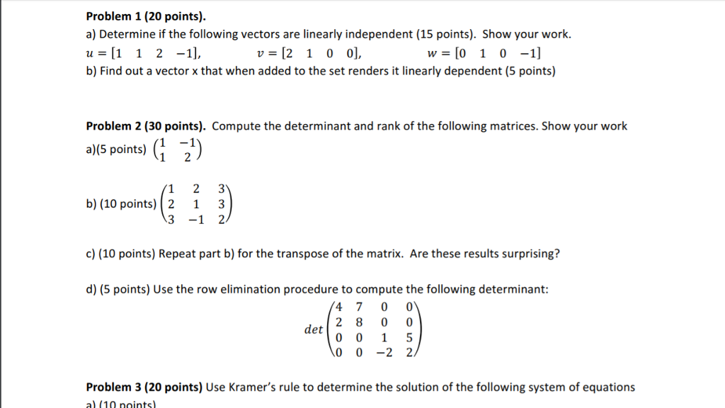 Solved Problem 1 (20 points). a) Determine if the following | Chegg.com